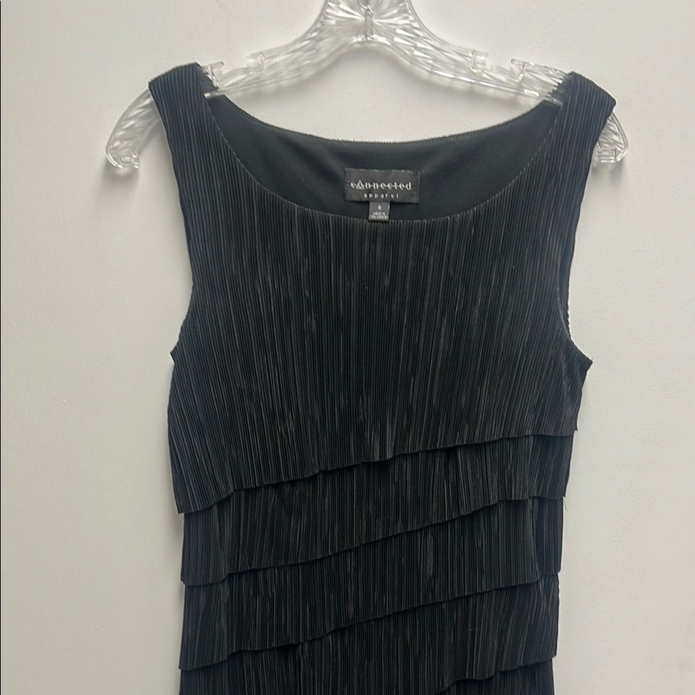 Connected Apparel Black Sleeveless Tiered Midi Dress